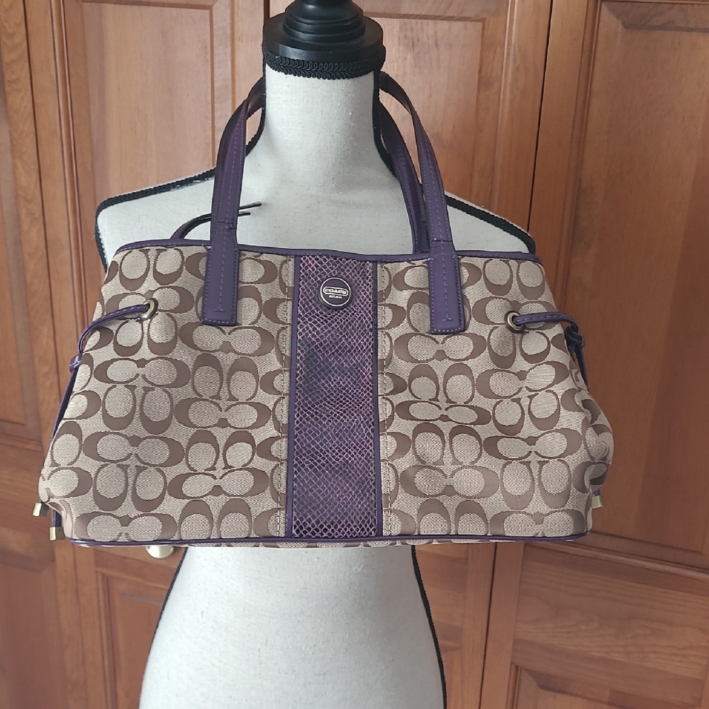 Coach Tan and Purple Shoulder Bag